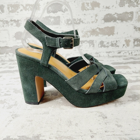 NEW Splendid Piper Brown Suede Heeled Platform Sandals W706 - Picture 5 of 14